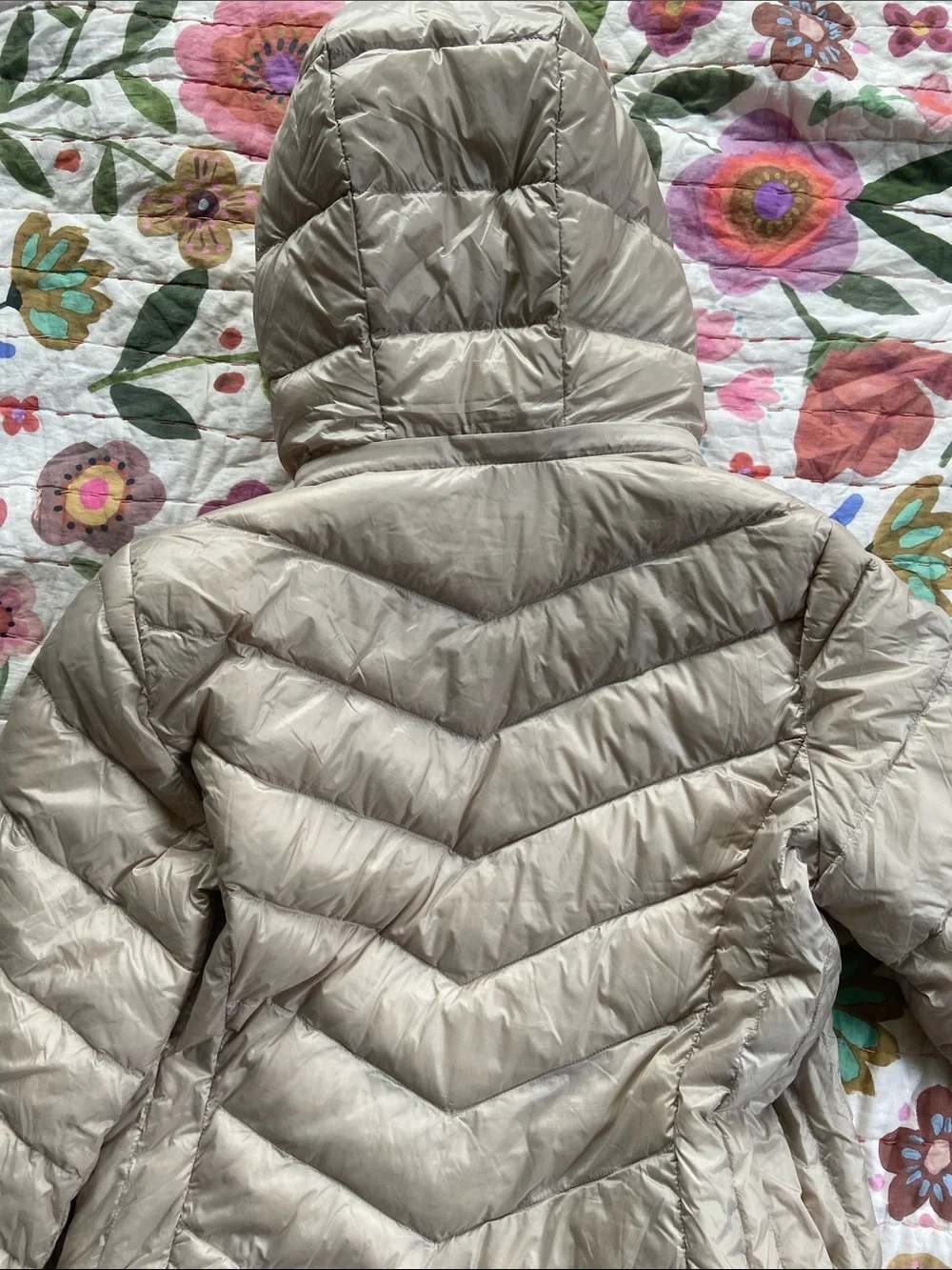 32 Degrees Quilted Puffer Coat with Detachable Hood Champagne Light Beige Large